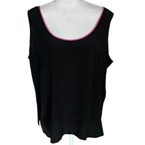 Bob Mackie Wearable Art Plus Size 1X Silk Shell Tank Top Black Pink Trim